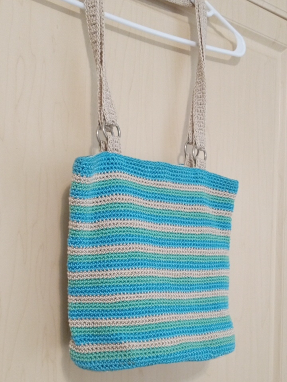 Striped Crochet Shoulder Bag in Turquoise and Cream And Green